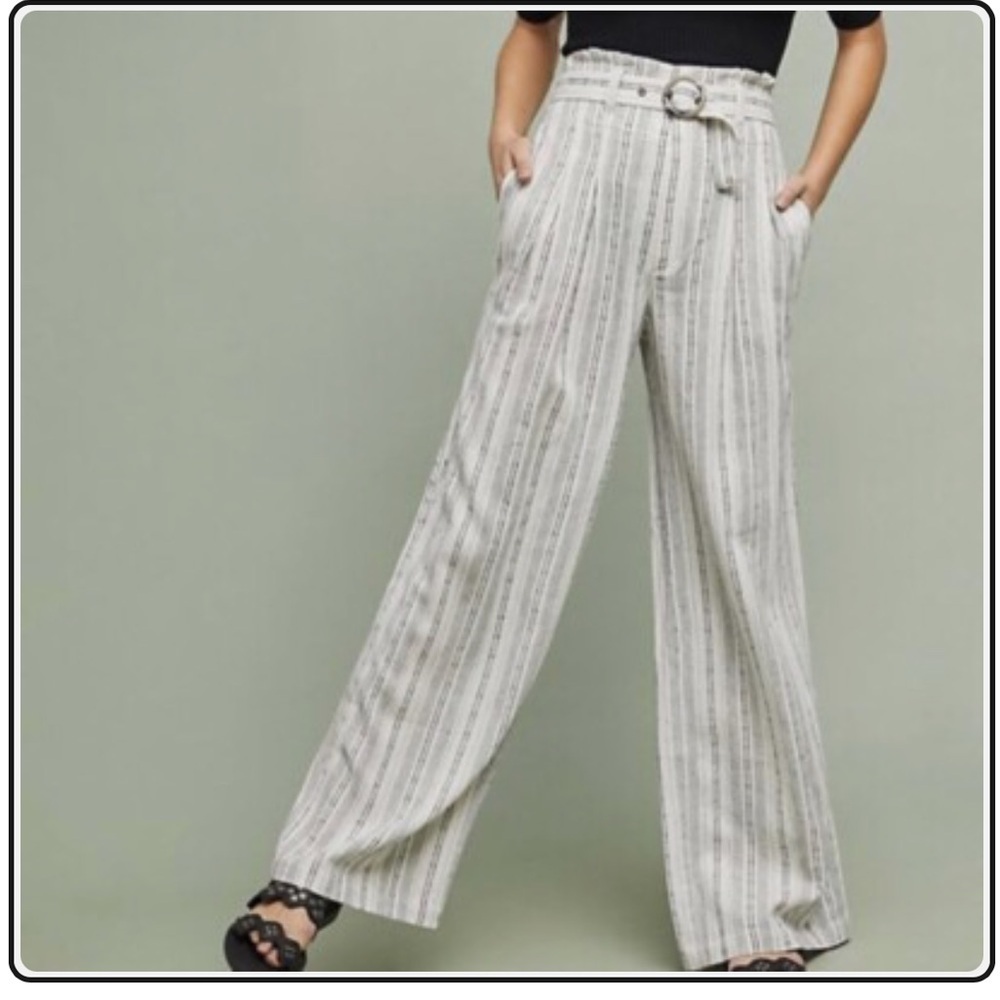 Anthropologie Ett:Twa Mauritius High Waist Belted Wide Leg Linen Pants 4 Trouser
